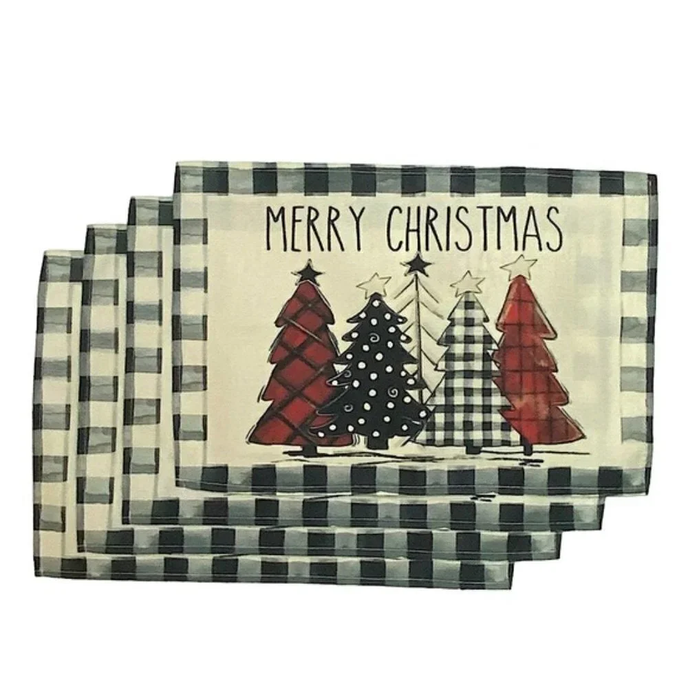 Christmas Placemats Primitive Farmhouse Buffalo Plaid Check Neutral  17.5 X 12